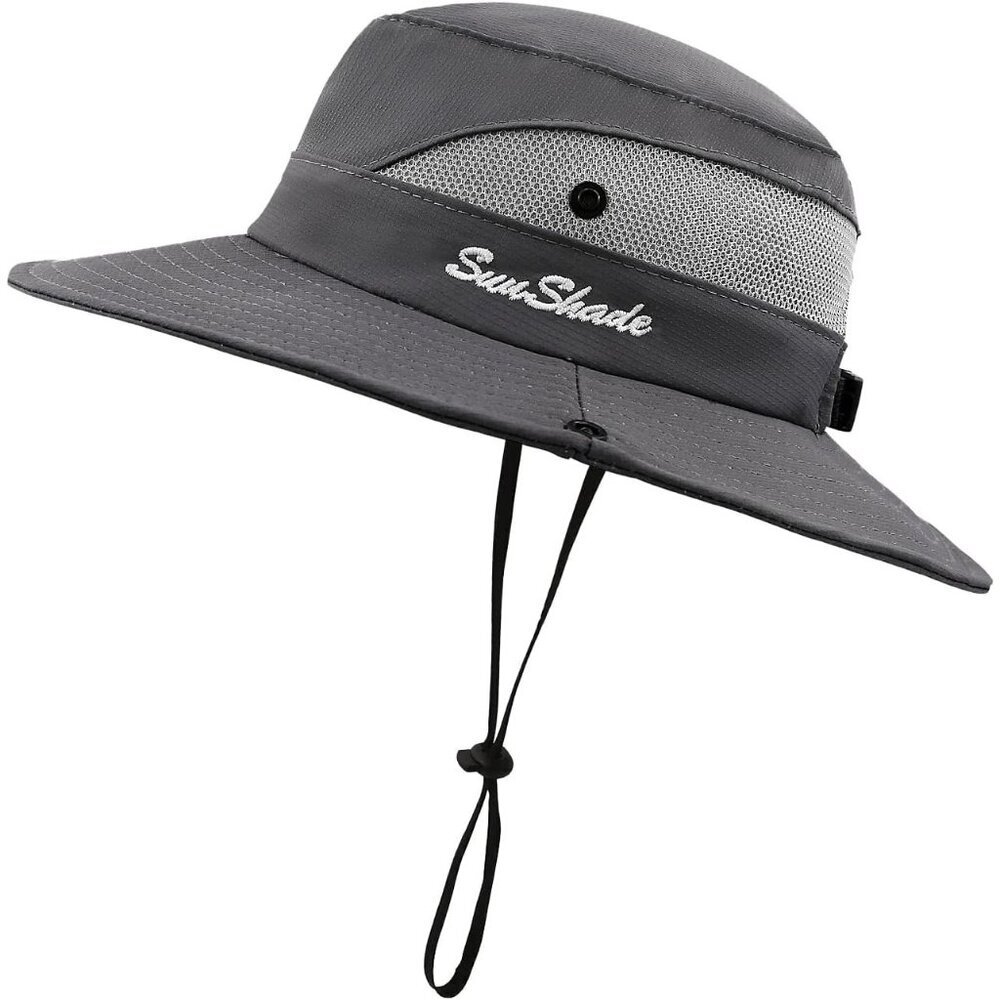 Unisex Gray Polyester Wide Brim Mesh Vent With Chin Strap Classic Cowboy Hat